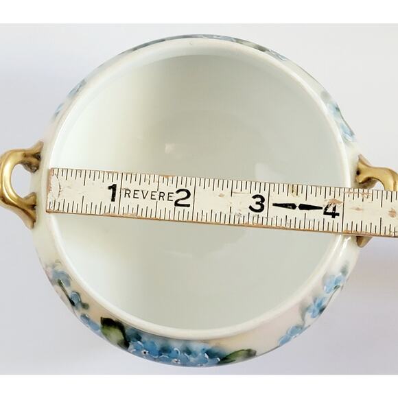 Antique GDA Limoges Hand Painted 3 Footed Bowl Blue Floral Gold Gilt Porcelain - Picture 11 of 11